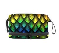 Trousse de toilette double couche avec compartiment à pinceaux pour femme et fille, motif écailles de dragon, couleur arc-en-ciel, multicolore, 27x15x14 cm/10.6x5.9x5.5 in, Trousse de toilette