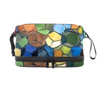 Trousse de toilette double couche avec compartiment pour pinceaux de maquillage et maquillage Motif ballons de football, multicolore, 27x15x14 cm/10.6x5.9x5.5 in, Trousse de toilette