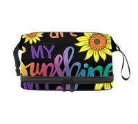 Trousse de toilette double couche avec inscription « You are My Sunshine » pour femmes et filles, trousse de toilette de voyage, trousse de maquillage pratique avec compartiment à pinceaux,
