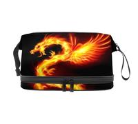 Trousse de toilette double couche avec motif dragon de feu avec ailes symbole de sagesse pour femmes et filles, trousse de toilette de voyage, trousse de maquillage pratique avec compartiment à