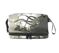 Trousse de toilette double couche Monster Octopus at Space pour femmes et filles, trousse de toilette de voyage, trousse de maquillage, sac de rangement pratique avec compartiment à brosse,