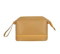 Trousse de toilette double couche pour femme en cuir synthétique - Grande capacité - Organiseur de voyage - Grande capacité - En cuir synthétique - Pour femme et fille, jaune, Beauté de masse