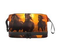 Trousse de toilette double couche pour femme et fille - Motif chevaux au galop, multicolore, 27x15x14 cm/10.6x5.9x5.5 in, Trousse de toilette