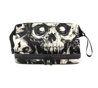 Trousse de toilette double couche pour femme et fille Motif crânes de zombies d'Halloween, multicolore, 27x15x14 cm/10.6x5.9x5.5 in, Trousse de toilette