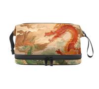 Trousse de toilette double couche pour femme et fille Motif dragons rouges et verts, multicolore, 27x15x14 cm/10.6x5.9x5.5 in, Trousse de toilette