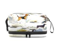Trousse de toilette double couche pour femme et fille, motif lévrier de chasse et canards, multicolore, 27x15x14 cm/10.6x5.9x5.5 in, Trousse de toilette