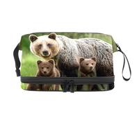 Trousse de toilette double couche pour femme et fille, motif ours marron et deux oursons, multicolore, 27x15x14 cm/10.6x5.9x5.5 in, Trousse de toilette