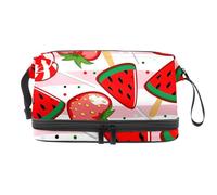 Trousse de toilette double couche pour femme et fille Motif pastèque Glace Fraise Candy Trousse de toilette de voyage Sac de rangement pratique avec compartiment à pinceaux, multicolore, 27x15x14