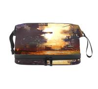 Trousse de toilette double couche Science Fiction City at Sunset pour femmes et filles, trousse de toilette de voyage, trousse de maquillage pratique avec compartiment à brosse, multicolore, 27x15x14