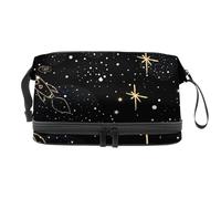 Trousse de toilette double couche Space Rocket Planet Stars pour femmes et filles, trousse de toilette de voyage, trousse de maquillage pratique avec compartiment à pinceaux, multicolore, 27x15x14