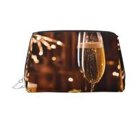 Trousse de toilette élégante en cuir avec fermeture éclair sur le dessus - Motif tasse de vin, Argenté., Taille unique