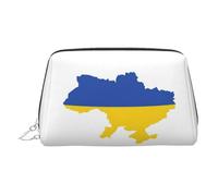 Trousse de toilette élégante en cuir avec imprimé carte de l'Ukraine, trousse de maquillage en cuir pour sac à main avec fermeture éclair sur le dessus, Argenté., Taille unique