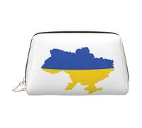 Trousse de toilette élégante en cuir avec imprimé carte de l'Ukraine, trousse de maquillage en cuir pour sac à main avec fermeture éclair sur le dessus, doré, Taille unique