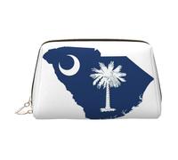 Trousse de toilette élégante en cuir avec imprimé carte du drapeau de la Caroline du Sud, trousse de maquillage en cuir pour sac à main avec fermeture éclair sur le dessus, doré, Taille unique