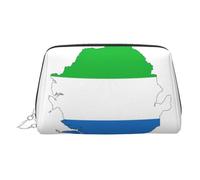 Trousse de toilette élégante en cuir avec imprimé carte du drapeau de la Sierra Leone, trousse de maquillage en cuir pour sac à main avec fermeture éclair sur le dessus, Argenté., Taille unique