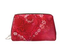 Trousse de toilette élégante en cuir avec imprimé cœur et fleur pour la Saint Valentin, trousse de maquillage pour sac à main avec fermeture éclair sur le dessus, doré, Taille unique