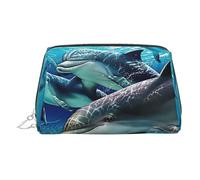 Trousse de toilette élégante en cuir avec imprimé dauphins - Trousse de maquillage pour sac à main avec fermeture éclair sur le dessus, Argenté., Taille unique