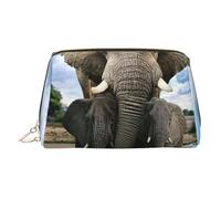 Trousse de toilette élégante en cuir avec imprimé éléphant et animaux sauvages africains, doré, Taille unique