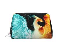 Trousse de toilette élégante en cuir avec imprimé phénix et feu d'eau pour sac à main avec fermeture éclair sur le dessus, Argenté., Taille unique