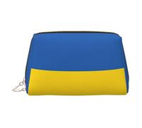 Trousse de toilette élégante en cuir avec motif drapeau de l'Ukraine, trousse de maquillage en cuir avec fermeture éclair sur le dessus, doré, Taille unique