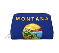 Trousse de toilette élégante en cuir imprimé drapeau de l'État du Montana - Trousse de maquillage en cuir pour sac à main avec fermeture éclair sur le dessus, Argenté., Taille unique