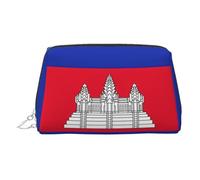 Trousse de toilette élégante en cuir imprimé drapeau du Cambodge - Trousse de maquillage pour sac à main avec fermeture éclair sur le dessus, Argenté., Taille unique