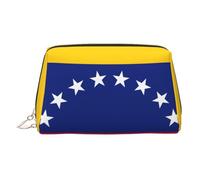 Trousse de toilette élégante en cuir imprimé drapeau du Venezuela, trousse de maquillage en cuir pour sac à main avec fermeture éclair sur le dessus, doré, Taille unique