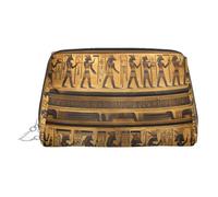 Trousse de toilette élégante en cuir imprimé hiéroglyphes égyptiens pour sac à main avec fermeture éclair sur le dessus, Argenté., Taille unique