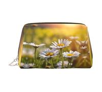 Trousse de toilette élégante en cuir imprimé marguerite blanche sauvage, trousse de maquillage pour sac à main avec fermeture éclair sur le dessus, doré, Taille unique