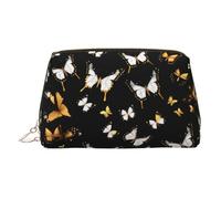Trousse de toilette élégante en cuir imprimé papillons blancs dorés et noirs - Trousse de maquillage pour sac à main avec fermeture éclair sur le dessus, doré, Taille unique