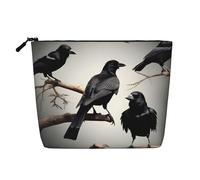 Trousse de toilette en chanvre avec fermeture éclair - Motif corbeau noir sur une branche - Noir - Taille unique, Noir/blanc, One Size