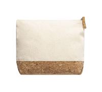Trousse de toilette en coton et liège naturel pour femme avec fermeture éclair, beige