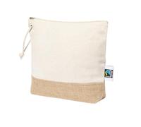 Trousse de toilette en coton Fairtrade et jute, 28 x 20 x 6,5 cm, avec fermeture éclair et longue poignée, couleur naturelle