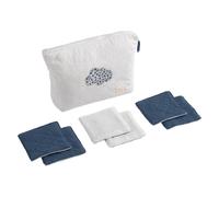 Trousse De Toilette En Coton Matelassé Et 6 Carrés Éponge Blanc