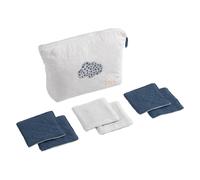 Trousse De Toilette En Coton Matelassé Et 6 Carrés Éponge - Petit Nuage Blanc/bleu TU