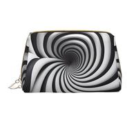Trousse de toilette en cuir à illusion d'optique en spirale, sac à fermeture éclair, sac de rangement cosmétique pour femme, marron, blanc, Taille unique