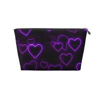 Trousse de toilette en cuir avec fermeture éclair dorée et cœurs violets pour femme et fille, Argenté., Taille unique, Trousse de toilette
