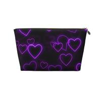 Trousse de toilette en cuir avec fermeture éclair dorée et cœurs violets pour femme et fille, doré, Taille unique, Trousse de toilette