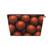 Trousse de toilette en cuir avec imprimé basket-ball orange pour femmes et filles, trousse de maquillage portable de voyage avec fermeture éclair dorée, doré, Taille unique, Trousse de toilette