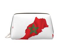 Trousse de toilette en cuir avec imprimé carte du Maroc - Trousse de maquillage en cuir avec fermeture éclair sur le dessus, doré, Taille unique