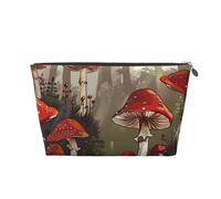 Trousse de toilette en cuir avec imprimé champignons rouges pour femmes et filles, trousse de maquillage portable de voyage avec fermeture éclair dorée, Argenté., Taille unique, Trousse de toilette