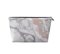 Trousse de toilette en cuir avec imprimé marbre blanc et or rose pour femmes et filles, trousse de maquillage portable de voyage avec fermeture éclair dorée, Argenté., Taille unique, Trousse de