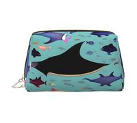 Trousse de toilette en cuir avec raie manta et poisson, trousse de maquillage pour femme, doré, Taille unique, Trousse de toilette