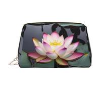 Trousse de toilette en cuir blanc avec fleur de lotus, trousse de maquillage pour femme, doré, Taille unique, Trousse de toilette