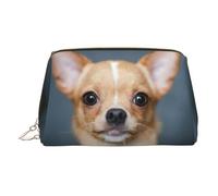 Trousse de toilette en cuir de qualité supérieure avec imprimé chihuahua mignon avec pochette portable étanche ouverte et plate, doré, Taille unique