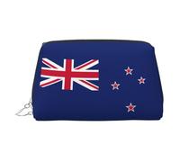 Trousse de toilette en cuir de qualité supérieure avec imprimé drapeau de la Nouvelle-Zélande avec pochette portable étanche et ouverte, Argenté., Taille unique