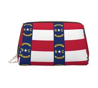 Trousse de toilette en cuir de qualité supérieure avec imprimé drapeau de l'État de Caroline du Nord avec pochette portable étanche ouverte et plate, doré, Taille unique