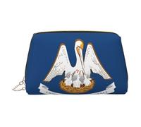 Trousse de toilette en cuir de qualité supérieure avec imprimé drapeau de l'État de la Louisiane avec pochette portable étanche ouverte et plate, doré, Taille unique