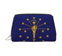 Trousse de toilette en cuir de qualité supérieure avec imprimé drapeau de l'État de l'Indiana avec pochette portable étanche ouverte et plate, doré, Taille unique