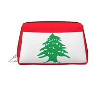 Trousse de toilette en cuir de qualité supérieure avec imprimé drapeau du Liban avec pochette portable étanche et plate, doré, Taille unique
